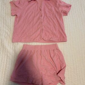 Pink Button-Up Shirt and Shorts Set